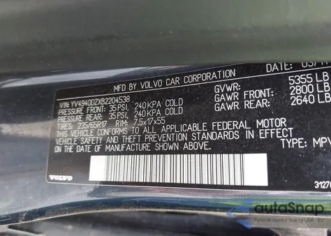 2011 Volvo Xc60 3.2 z USA, uszkodzony, nr VIN YV4940DZXB2204538